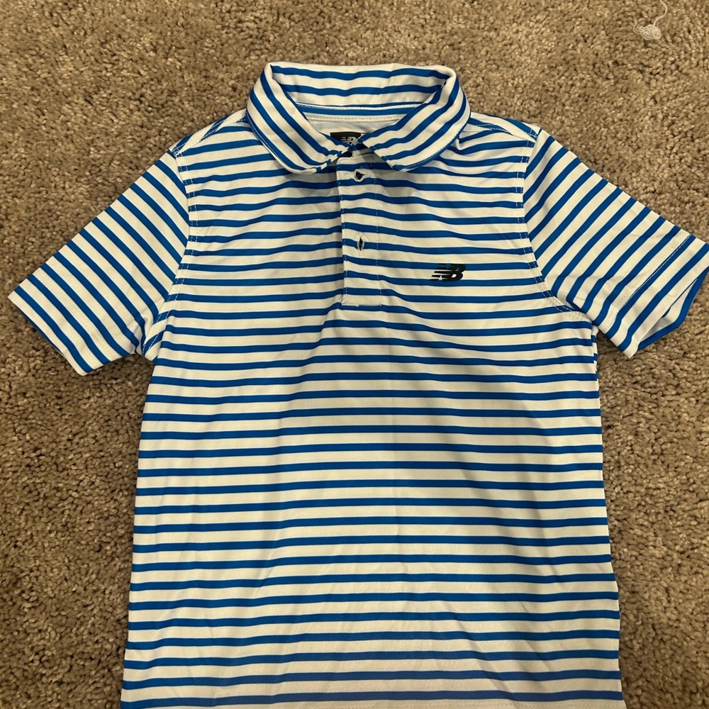 New Balance Kids Polo with Blue and White Stripes